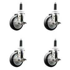 4 Inch 316SS Black Poly Swivel 3/4 Inch Expanding Stem Caster Set Brake SCC