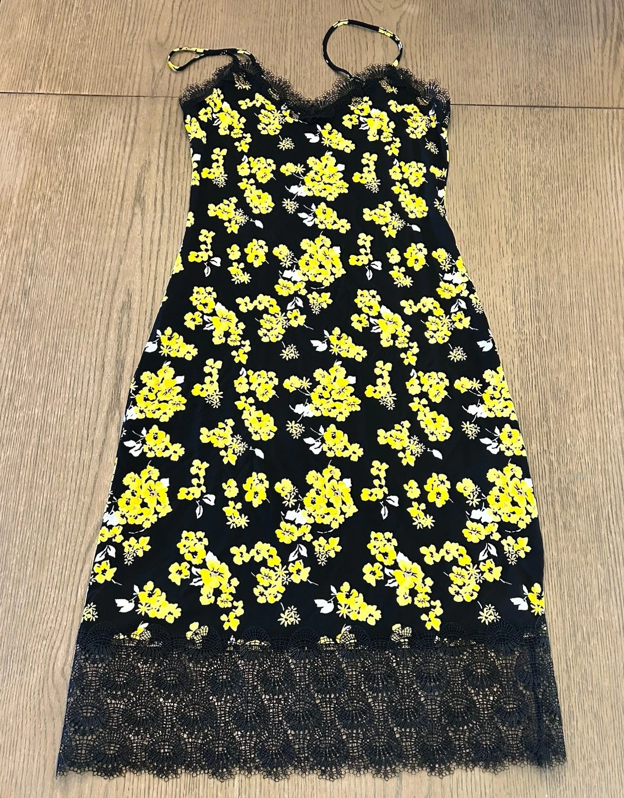 Abito Midi Michael Kors Taglia Glam Fleur Nero Giallo $175 Camper Nuovo con etichette Taglia XS