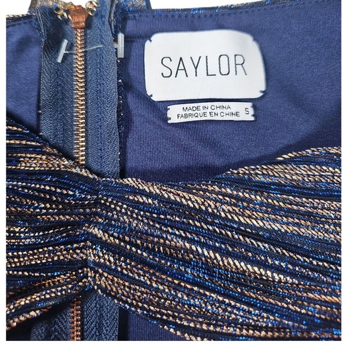 Mini Vestido SAYLOR Alaia Manga Larga Recortado Bodycon Fiesta Cóctel Bronce Azul S - Imagen 3 de 11