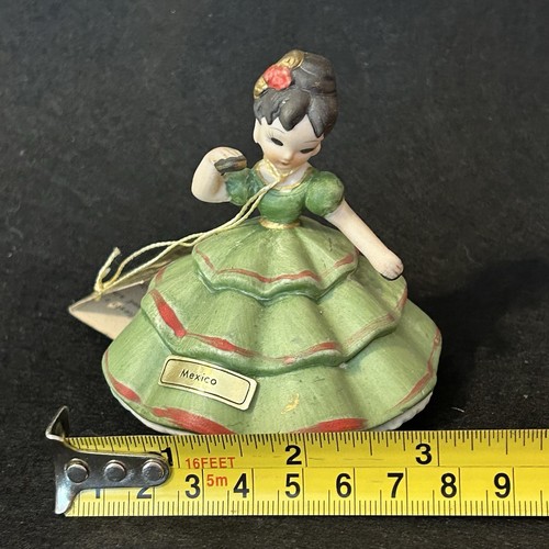 VTG Josef Originals Mexico Figurine Little Internationals Green Dress With Tag - Picture 10 of 10