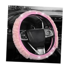 Diamond Fluffy Steering Wheel Cover, 15 Inch Fur Steering Wheel Protector Pink