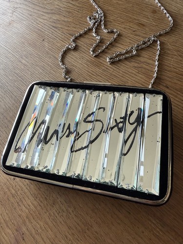Miss Sixty Collection Black Velvet & Mirror Vintage Clutch Purse Bag - Picture 1 of 16
