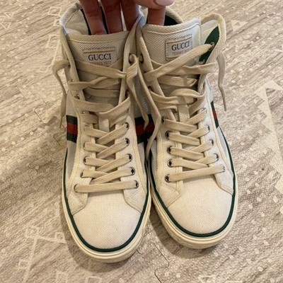 Gucci Tennis 1977 Men s Mid Top Mesh Lace-Up Sneaker Beige Green Red Web