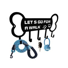 Wall Mounted Dog Leash Holder and Key Organizer - 'Lets Go for A Walk' with F...