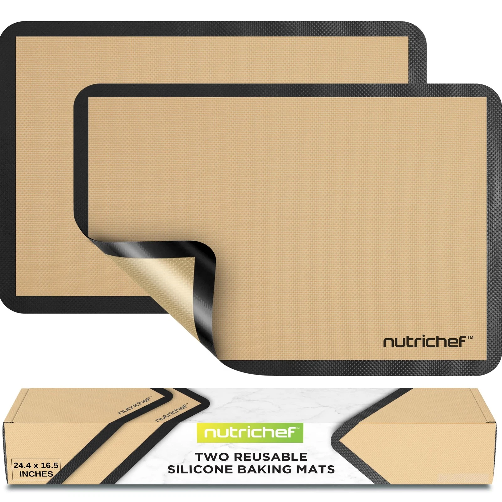 Nutrichef (2) Non-stick Food-Grade Silicone Baking Mats - Black