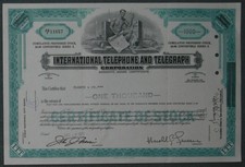 International Telephone and Telegraph Corporation Preferred E 1972 1000 Shares