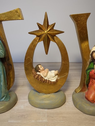 Krippe FREUDE Heilige Familie Figur Resin Ostern Weihnachten Set 3 Stück - Bild 6 von 8