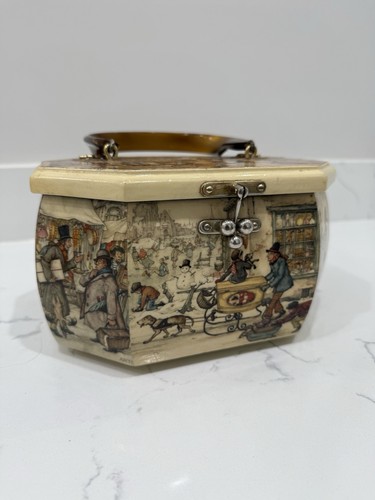 Vintage Anton Pieck Decoupage Holz Geldbörse
