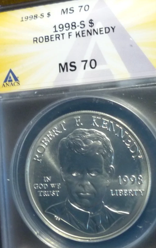 GRADED MS70 - SILVER ROBERT F KENNEDY 1998S COMMEMORATIVE DOLLAR -  BEAUTY!! - Image 2 of 4