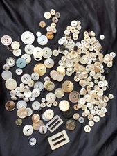 Vintage mother of pearl mop Buttons Belt Buckles Great Grandmother's stash