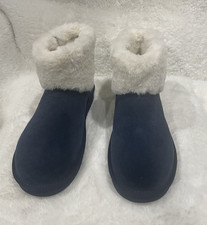 Koolaburra by UGG Women s 9 Blue Suede Faux Fur Trim Slip-On Bootie Slipper NWD