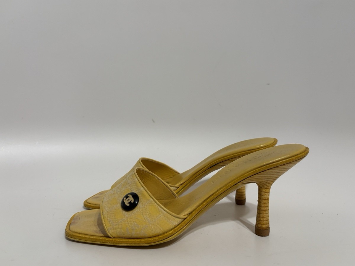 Vtg Chanel Yellow CC Logo Sandal Heels 36.5 | eBay