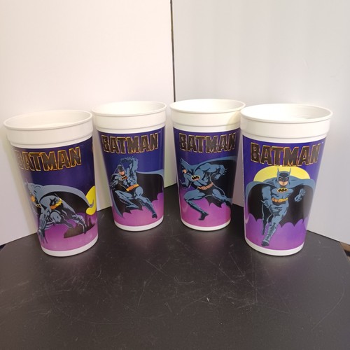 4 Batman Movie Taco Bell Cup Lot 1989 Batmobile Batwing Gotham City