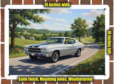 Metal Sign - 1970 Chevrolet Chevelle 6 Oil Painting - 14x10