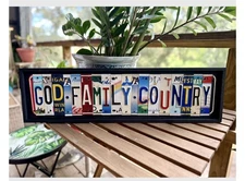 God Family Country License Plate Sign Art Gift Patriotic Colorful 