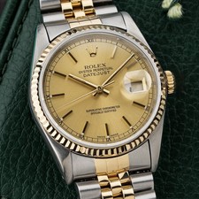 Rolex Datejust 36mm 1990 Steel & 18k Gold Jubilee Champagne With Box Ref. 16233