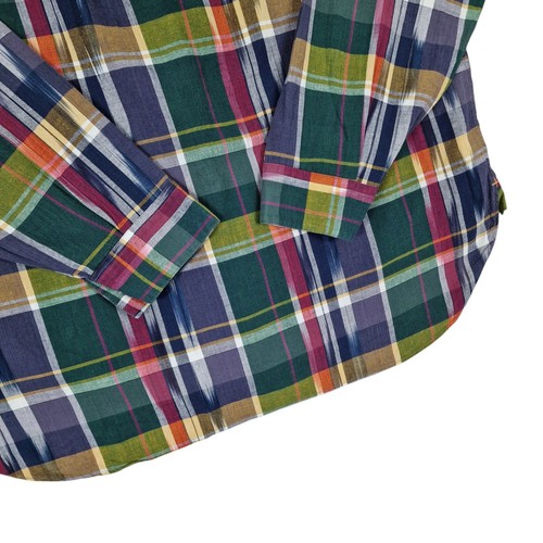 BEAMS Japan Mens Shirt Large Indian Madras Grandad Collar Long Sleeve - Picture 8 of 12