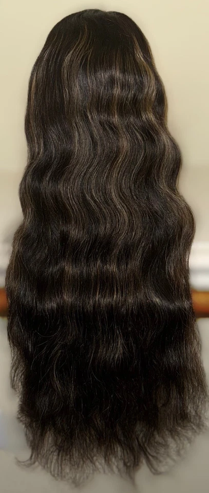 28 Inch,Black W/Blond Highlights,Body Wave Style, 100% Human Hair,Lace Front Wig - Image 2 of 4