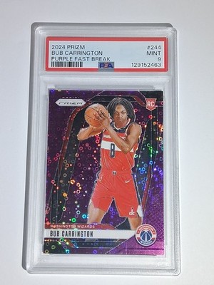 2024-25 Panini Prizm Bub Carrington #244 Fast Break Purple Prizm /75 (RC)