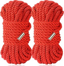 Silk Rope, 32 Feet 8 mm Soft Rope Durable Multipurpose Long Satin 2 Red, 2