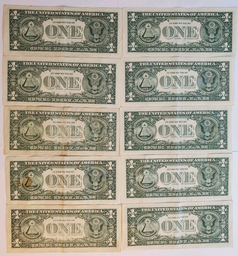 LUCKY 888 Ten $1 One Dollar Bills Fancy Serial Number Angle Numbers - Picture 2 of 2
