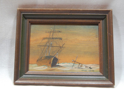Vintage L. Forbes-Wolfe Engraved & Painted Ship Shipwreck Art 1976