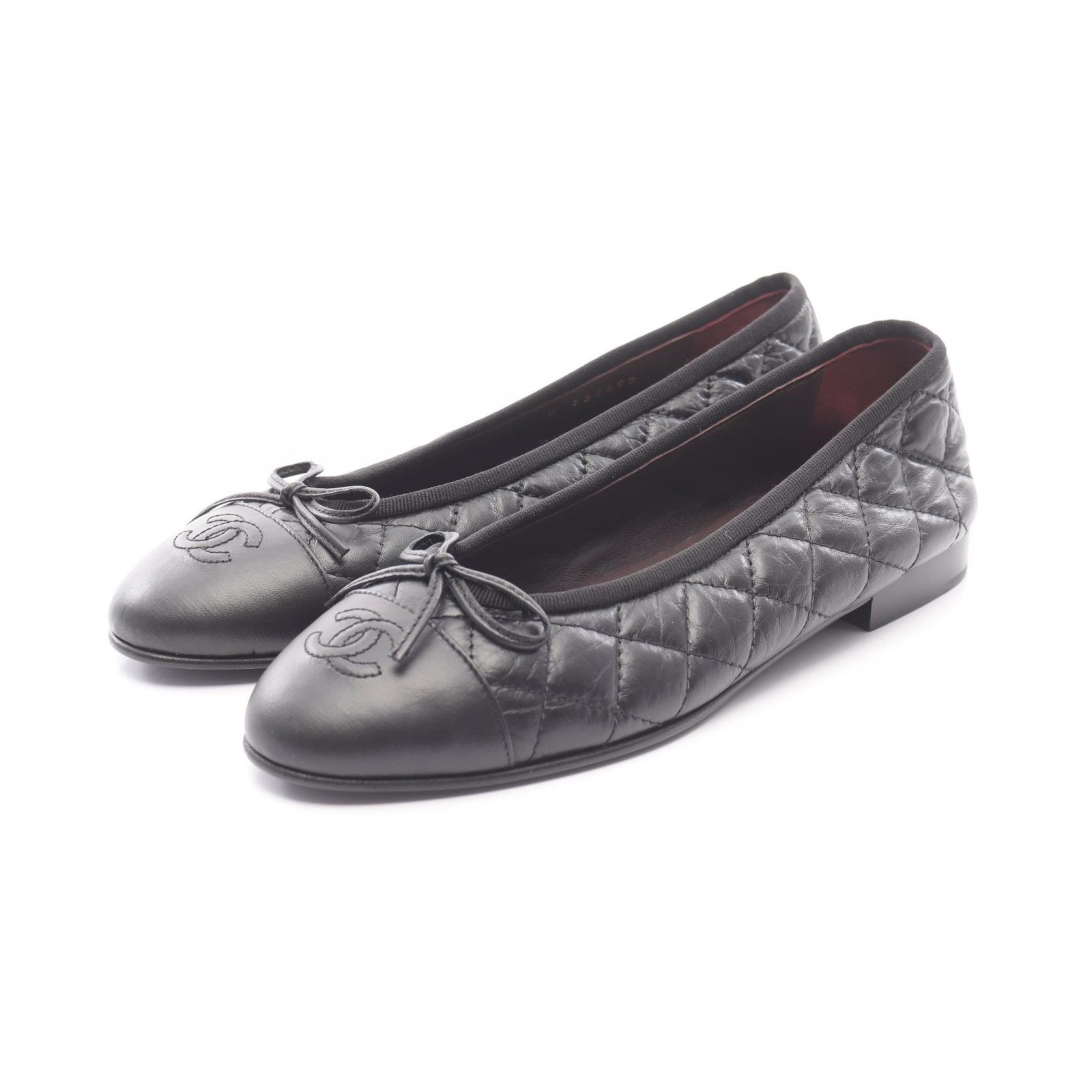 CHANEL Ballerina Matelasse Flats in Black Leather Size 37C Preowned Women Shoes G26250