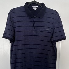 Calvin Klein Liquid Cotton Men's Slim Fit Striped Navy Polo Short Sleeve L