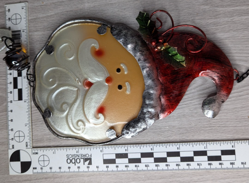 Iridescent Metal & Glass Hanging Santa Decoration 20" Long Christmas Red & White - Picture 8 of 8