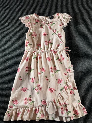 Zunie Girls' Pink Flowered Dress Small 7/8 Short Sleeve