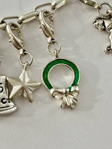 Pulsera Navidad Dije Tono Plata Invierno Mediados de Siglo Modernista Bohemia 7.75" - Imagen 7 de 10