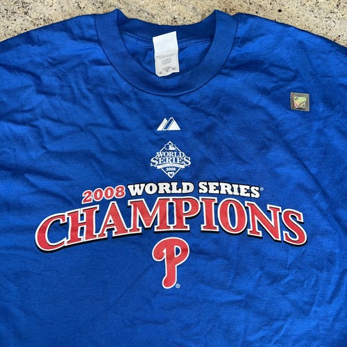 Camiseta Philadelphia Phillies Para Hombre XL Azul 2008 Lista Campeones Mundiales MLB - Imagen 2 de 6