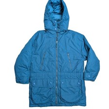 Eddie Bauer Women's SP Teal Down Parka Jacket Hooded Zip Front Pockets