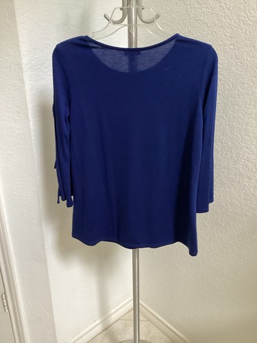 Bezauberndes Charlie Damen Top blau 3/4 offene ausgestellte Ärmel mit Bindebändern Akzent. Größe S - Bild 6 von 6