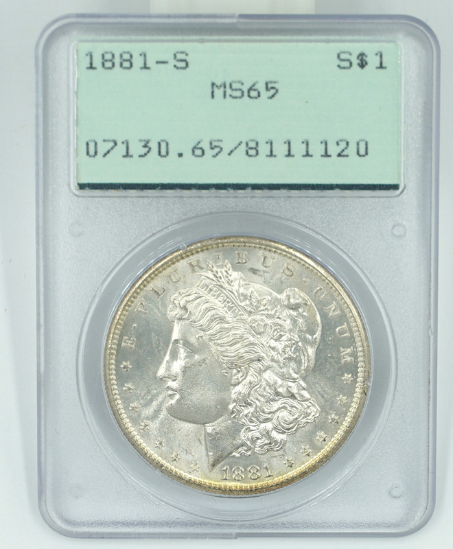 1881-S PCGS MS65 Morgan Silver Dollar Rattler Holder 