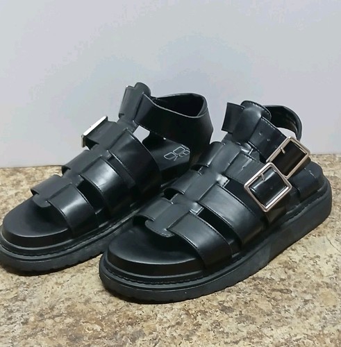 NO BOUNDARIES FISHERMAN LUG CHUNKY COMFORT PLATFORM SANDAL SZ 9 BLACK Y2K Style - Picture 3 of 9