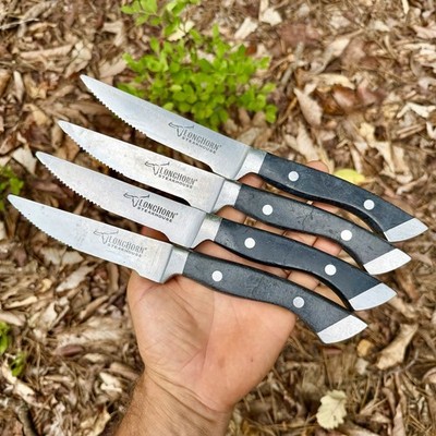 Set 4 LONGHORN STEAKHOUSE Steak Knives Heavy Full Tang Serrated 10.75'' Stainless