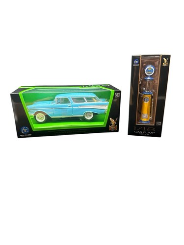 1957 Chevrolet Nomad Blue Boxed Road Signature 1:24 Car With Gas Pump 1:18. - Picture 1 of 4