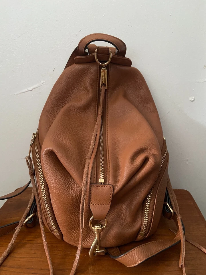 Rebecca Minkoff Julian 中号背包 Caramello 棕色皮革流苏手提包 — 第 2/4 张图片