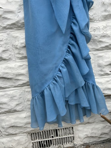 Vintage 1970’s Victor Costa Dress Women’s Blue Rouched Ruffle Strapless Prom - Picture 3 of 14