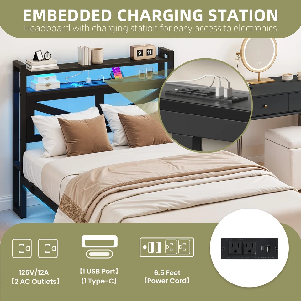 Twin Size Floating Bedroom Bed Frame with USB Charging Port & LED Lights Metal - Image 4 of 4