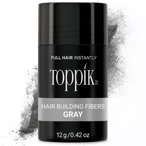 Toppik Hair Building Fibers, Gray, 12g | Fill In Fine or Thinning Hair |