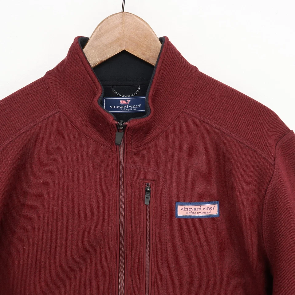 Suéter Pullover Vineyard Vines Para Hombres de Vellón L Granate 1/4 Cremallera Manga Larga Informal Foto 3 de 4