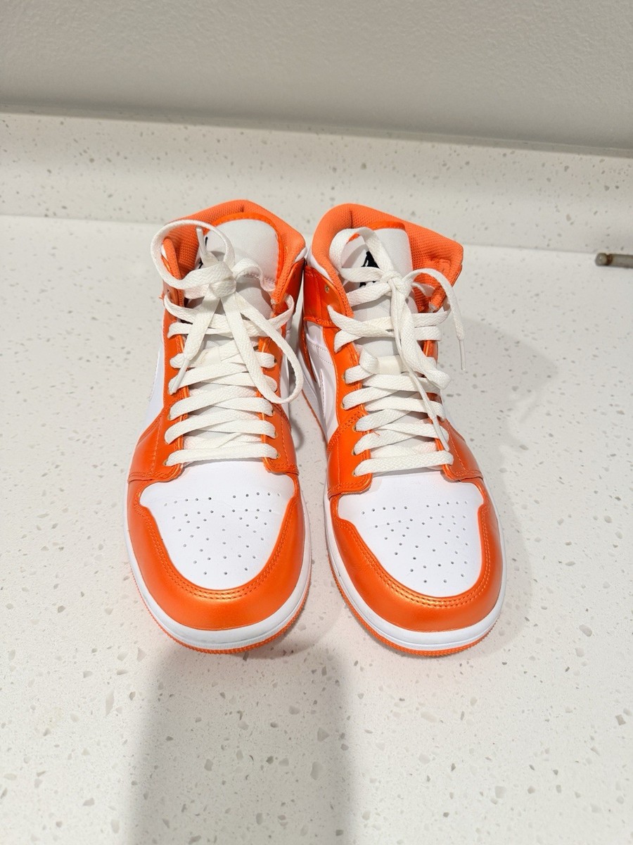 Nike Air Jordan 1 Mid Men's Sneakers Metallic Orange/White, Size