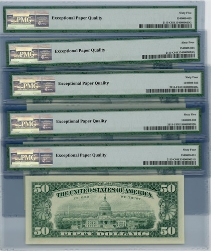 Fr. 2115-C $50 1969A Federal Reserve Note 5 Consecutive #933508-4 64-65EPQ PMG - Picture 2 of 3