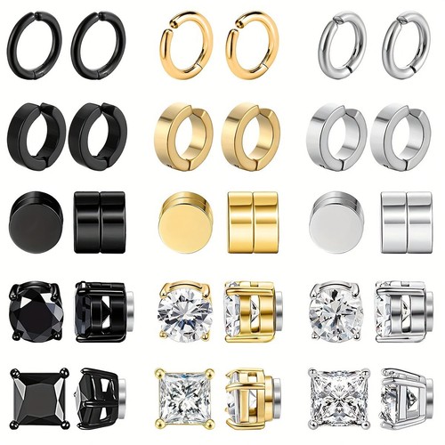 5 Paar Herren Damen Edelstahl Kreuz Creolen Ohrstecker ohne Piercing Fake Ohr - Bild 1 von 16