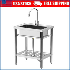 Stainless Steel Freestanding Sink 28"x24"x40"Commercial Kitchen Sink Single Bowl