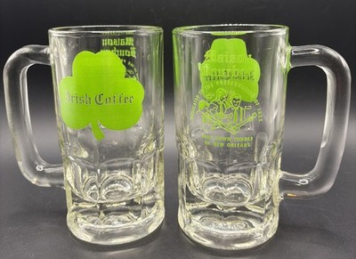 2 Maison Bourbon, New Orleans, Jazz 8 Oz Glass Irish Coffee/Beer Mugs, Shamrocks
