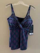 Miraclesuit Tankini Top Blue Pink ALLURA Size 10 US 12 UK New With Tags 6536378