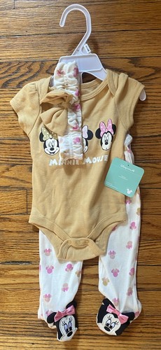 NWT Disney Minnie 3/6M Piece Outfit Pants, Bodysuit Shirt, Headband Infant Girls - Picture 1 of 3